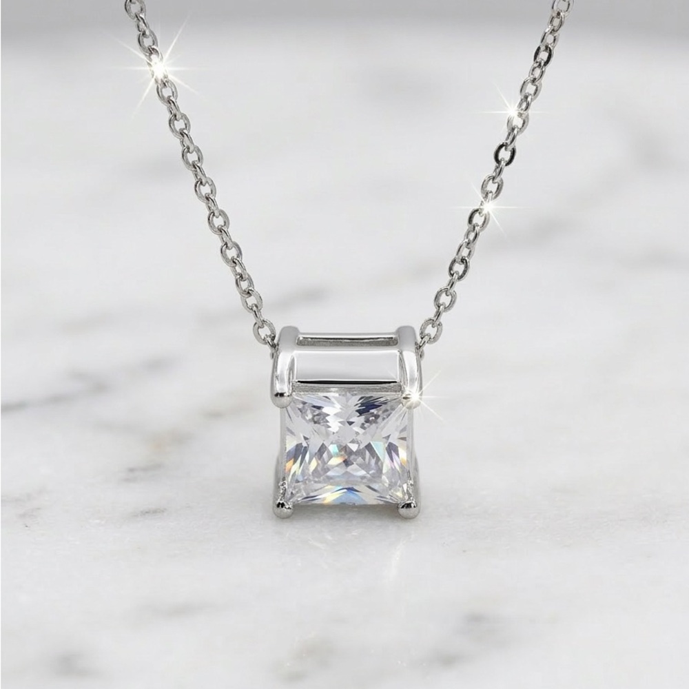 Radiant Silver Square Pendant Necklace